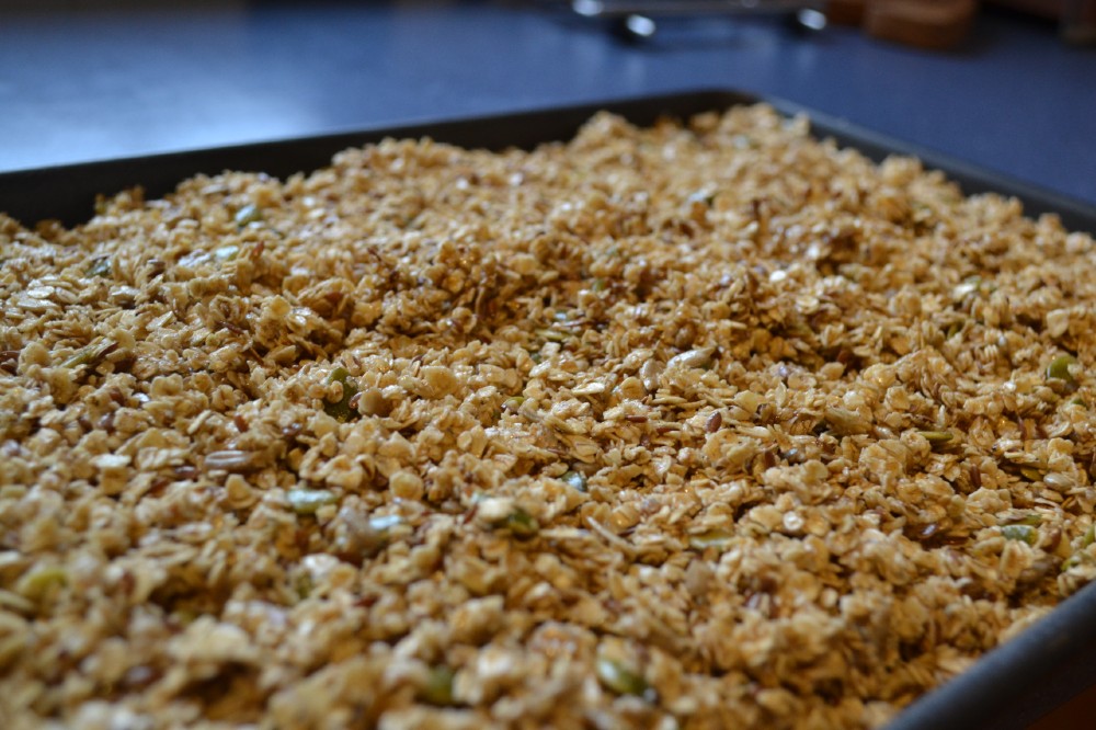 Granola on a baking tray